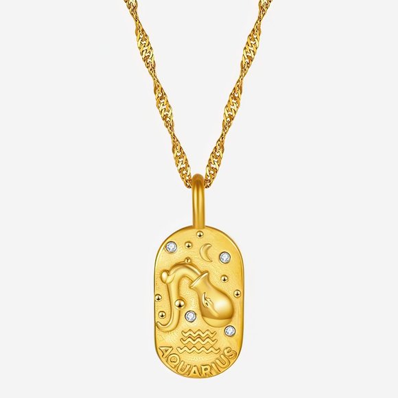 Lemonlimeblue Jewelry - Aquarius Zodiac 18K Gold Pendant Necklace